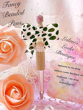 Fancy beaded pen/gifts/girly/cow spots/jumbo bow